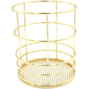 Pencil Holder, Metal Pen Pencil Holder, Rose Gold Pencil Holder, Desk Stationery Organizer for Home, School, Office Desk Supplies, Makeup Brush Organizer, Round, Gold