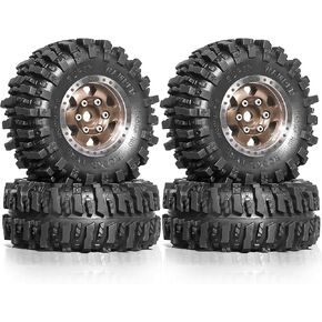 1/24 1/18 RC Crawler Tires and Beadlock Wheels Rims Offset -2.5mm 1.0 Super Soft Sticky Mud Terrain Rock Tyres OD 55mm For 1:24 1:18 Car Axial SCX24 FMS AX24 FCX18 FCX24 TRX4M 4Pcs (Bronze)