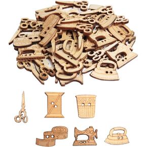 COMIMARK 50 PCS موضوع خياطة الأزرار الخشبية لخياطة ملابس القصاصات المصنوعة من الحرف اليدوية