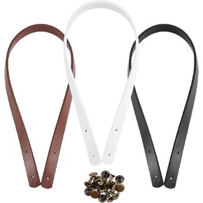 Ph Pandahall 6pcs (3 أزواج) مقبضات حقيبة جلدية بو 23.6 "استبدال حزام محفظة 18.5 ملم مقابض واستبدالها مع 15 مجموعة من المسامير لمستلزمات حقيبة الكتف من كيس الكتف ، وأبيض/أسود/بني