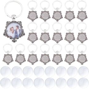 Dicosmetic 20 مجموعات Cabochon Keychain Blanks keychain keychain tray 20mm platinum alloy diy keyring مجموعة مع cabochons الزجاجية لصنع سلسلة مفاتيح شخصية شخصية