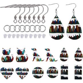 SUNNYCLUE 1 Box DIY 6 Pairs Teacher Earring Making Kit Bookshelf Charms Acrylic Cute Cat Dog Round Library Books Shelf Bead Earring Findings for Jewelry Making Women Adult Dangle Earring Supplies