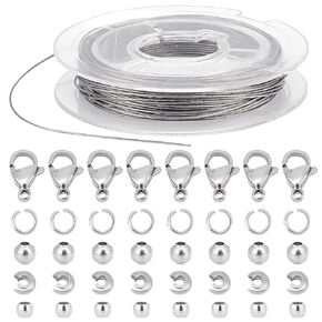 PH Pandahall 700pcs DIY المجوهرات صنع اللوازم مجموعة نتائج مجموعة السوار مع سلك الفولاذ المقاوم للصدأ 10 أمتار ، سلك الفولاذ المقاوم للصدأ يدوي مجموعة من سلاسل مفاتيح إصلاح المجوهرات وصنع القلادة