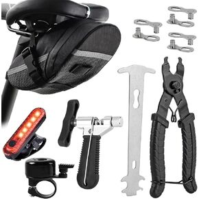 AaiLucky Bike Repair Tool Kit with Mini Bicycle Pump, Bicycle Saddle Bag with Tail Light, 16-in-1 Bike Multitool, Bicycle Tire Repair Kit for Road MTB E-Bikes, Large Capacity Bike Set Pack Bag