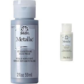 Folkart Metallic Acrylic Paint 2oz Silver Sterling & Pearl White Packs for Arts Crafts