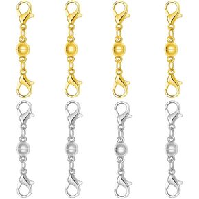 Magnetic Necklace Clasps and Closures, S925 Sterling Silver Magnetic Clasp Converter, Double Lobster Clasp Design (8pcs Gold Silver)