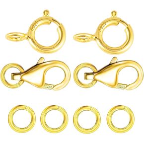 8 PCS 14K GOLD مطلي 925 الجنيه الفضية الفضية الملاذ الملاذ المشبك المشبك الربيع مع حلقات القفزة المفتوحة ، قلادة الذهب وإغلاق مناسبة لجمع المجوهرات صنع سوار قلادة