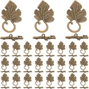 1 Box 30 Sets Leaf Toggle Clasp Metal Toggle Clasps Antique Bronze Tibetan Style OT Toggle Alloy T-bar Closure Clasps Findings for Jewelry Making Clasps Supplies DIY Crafts Necklace Bracelet