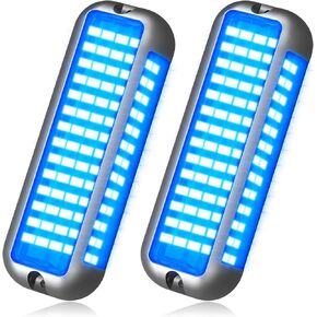 BASIKER BS4 (NEW) Marine LED Boat Lights (2 x 3000 LM 84 LED 180°) 10V-36V 316 Stainless Upgrade IP68 Underwater or Air Surface Mount for Cruise Ship Yachts Boats Sailboat Pontoon Transom light (Blue)