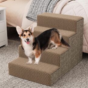 YITAHOME 20" H 4-Tier Dog Steps for Beds and Couches, PP Support Boards with Washable Cover, Non-Slip Foam Pet Stairs for Small and Senior Dogs (Brown, 24" L x 15" W)