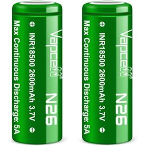 Vapcell 3.7v 2600mAh أعلى مسطح 18500 5A تصريف LI-on IMR بطارية ليثيوم قابلة للشحن 2PCS N26