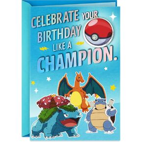 Hallmark Pokémon Kids Birthday Card with Button (Celebrate Like a Champion) for Son, Daughter, Grandchild