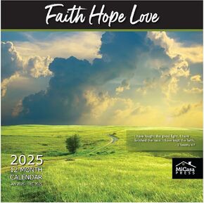 Micasa Press - Faith Hope and Love 2025 Wall Calendar 12 Month | 12 "× 24" مفتوحة | ورقة سميكة وثيقة | هدية | التقويم المسيحي للكتاب المقدس الديني 2025