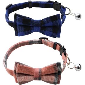 2 Pieces Pet Dogs Dogs Cats English Plaid Bowknot Collar Neck Collar Bowknot Removable, with Bowtie Floral Bow Detachable Adjustable for Small Medium Large Dogs
