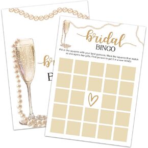 ألعاب الزفاف للاستحمام ، دش الزفاف Bingo Bridal Shower Games 30 ضيوف Bridal Bingo ، دش الزفاف لحفل الزفاف ، ألعاب دش الزفاف (Gold Champagne) -009
