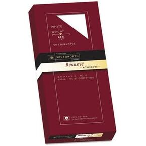 SOUTHWORTH Company R1410L 100% Cotton #10 Resume Envelope, White, 24 lbs., Wove, 50/Box