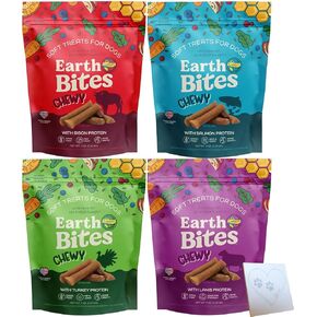 يعامل كلب Earthborn -Holistic Pack Chewy Variety Pack - 4 نكهات لذيذة الأرض: Lamb ، Bison ، Turkey ، والسلمون (7 أوقية)
