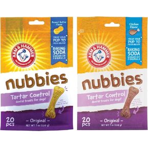 Arm & Hammer Nubbies Dental Treats for Dogs – Peanut Butter & Chicken Flavor Dog Dental Chews, Fights Bad Breath, Plaque & Tartar, Baking Soda Enhanced Oral Care Dog Treats, 20 Count Each
