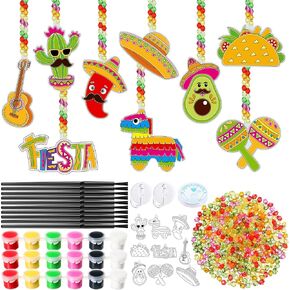 Pasimy 36 مجموعات Cinco de Mayo Suncatchers Kits Mexican Fiesta Diy Paint Window Window Hanging Ornaments Decorations Taco Piñata Maracas Arts Arts Homports Mexican Party Forms Favors