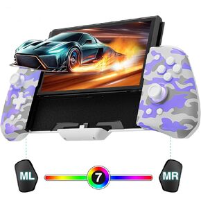 FUNLAB Luminous Switch Handheld Controllers for Nintendo Switch/OLED, Ergonomic Switch Controller, Switch Joypad Controller Replacement with Adjustable Color, Turbo, Mapping - Camo White