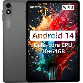 Tablet 10.1 inch, 2025 Android 14 Tablets, 10(4+6) GB RAM+64GB ROM, Octa Core Processor Tablet PC, 1280 x 800 FHD Touchscreens, 6000mAh, GPS, WiFi, 5MP+8MP Dual Camera (Black)