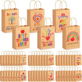 Silkfly 48 Pieces Kraft Teacher Enduction الأكياس الهدايا بالجملة تقدير الحفلات الأكياس مع مقبض الشكر لك هدية أفضل أي وقت