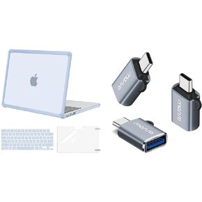MOSISO USB C to USB Adapter 3 Pack&Compatible with MacBook Air 13 inch Case 2025-2022 M3 M2,Anti-Cracking Heavy Duty TPU Bumper Case&Keyboard Skin&Screen Film for MacBook Air 13.6, Baby Blue