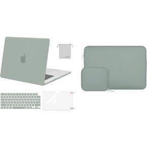 MOSISO Compatible with MacBook Air 15 inch Case 2023 2024 A2941 M2, Plastic Hard Shell&Neoprene Sleeve Bag with Small Case&Keyboard Cover&Screen Protector&Storage Bag, Antique Green