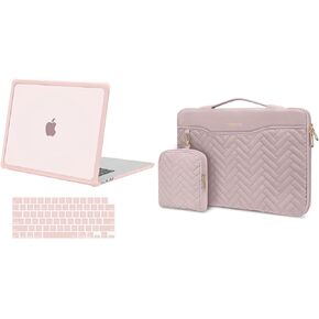 MOSISO Compatible with MacBook Air 15 inch Case 2023 2024 Release M3 A3114 M2 A2941 Touch ID, Anti-Cracking&Anti-Fingerprint Heavy Duty Plastic Hard Shell with TPU Bumper&Keyboard Cover&Bag, Pink