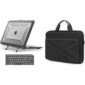 MOSISO Compatible with MacBook Air 13 inch Case 2022-2018 Release A2337 M1 A2179 A1932, Honeycomb Shockproof Heavy Duty TPU Bumper Plastic Hard Case with Fold Kickstand&Keyboard Cover&Bag, Black