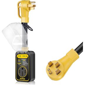 GEMEK RV Surge Protector 30 أمبير مضاد للماء ، 9800 JOULES تم ترقيته على واقي RV POWER RESTERGE مع شهادة السلامة ، قابس محول RV للعربة ، محلل الدوائر لمقطورات السفر ، MOBILHOME (أصفر)