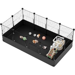 Tresbro 12 الألواح Pig Guinea Pig Playpen 8 أقدام مربعة ، وأرنب Playpen مع السنانير وسهل التثبيت ، الأسود الفاتح