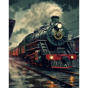SVINOILER Adults Paint by Number Kits, Train Parked at The Platform, DIY Acrylic Painting Kit for Hand Art, 40x50cm, Without Frame