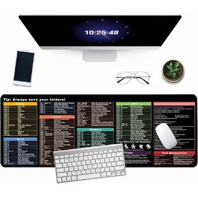 Excel Cheat Sheet Desk Pad, 31.5"x11.8", Waterproof Extra Large Excel Shortcut Mat with Stitched Edges, Anti-Slip Excel Mouse Pad for Office Desk, MS Excel/Word Shortcuts (Color Shortcut)