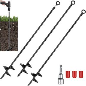 Lasnten 30 Inch Heavy Duty Ground Anchor Spiral Blade Earth Anchor Kit Metal Anchor Hook Beach Sand Stakes Camping for Securing Animals, Shelters, Tents, Canopies(Red,6 Pcs)