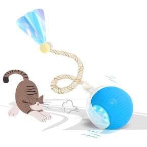 لعبة Cat Ball التفاعلية للقطط الداخلية ، كرة متحركة للقطط الكهربائية مع ذيل الريش ، ألعاب القطط المطاردة الذكية (الأزرق)