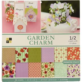 American Crafts 12 x 12 Inch Garden Charm UV Gloss 48 Sheets Die Cuts with a View Stacks, 12" x 12"