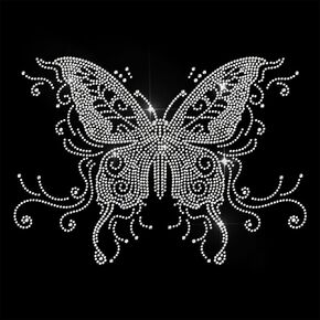 White Rhinestone Iron on Transfer Butterfly Bling Diamond Hotfix Patches for Clothes, Large Iron On Sequin Applique for Jeans Jacket Caps Bag T-Shirts Shoes DIY Decor