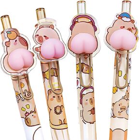 4 Pcs Cute Retractable Pens Cartoon Capybara Pen 0.5mm Black Gel Ink Pens Funny Soft Grip Writing Pen for Girls Boys Women Men Office School Supplies (Capybara)