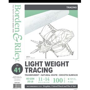 Borden & Riley 11" x 14" #41 Monroe Triple T Parchment Tracing/Light Paper Pad, 25 lb, 100 White Sheets, 1 Pad Each (041P11141C)