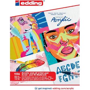 Edding 30010 Pad Acrylic Oil Pad - White - 10 ورقة في A3 - ورق الطلاء الكثيف (300 GSM) - ورقة تشبه القماش لطلاء الأكريليك والزيت ، خالي من الأحماض ، مثالية للمحترفين والمبتدئين
