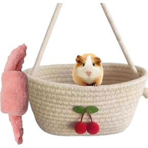 Basket Guinea Pig Hammock with Natural Cotton Rope, Swing Guinea Pig Bed Warm Ferret Hammock for Sleep Hide and Play