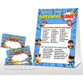 ما هي لعبة الاسم الخارقة الخاصة بك - ألعاب حفل عيد ميلاد Super Hero للبنين - نشاط الفصول الدراسية للمدرسة العائلية - علامة واحدة و 30 ملصقًا - زخارف الأطفال الخارقين للحفلات (11)