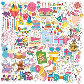 Happy Birthday Stickers Cute Birthday Stickers for Scrapbooking Laptop Water Bottles Phone Skateboard 50Pcs Kawaii Aesthetic Stickers Pack Gift for Kids Girls Boys Teens