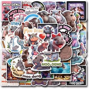 50PCS Moo Deng Stickers for Kids,Waterproof Vinyl Moo Deng Hippo Stickers for Decorating Laptops, Water Bottles, Notebooks, Party Gifts for Kids Teens and Adults (Blue)