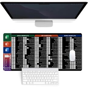 Excel اختصار مفاتيح لوحة الماوس لوحة الماوس وسادة المكتب ، حصيرة مكتب للوحة المفاتيح والماوس ، لوحة لوحة مفاتيح Mousepad الألعاب مع قاعدة مطاطية مضادة للانزلاق للديكور المكتبي (23.6x11.8in)