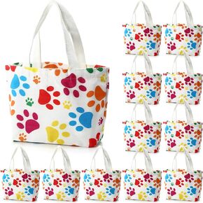 12 PCS Dog Paw Print Facs Puppy Canvas Canvas Pet Acags Acags 11.8 × 7.9 × 3.9 بوصة قابلة لإعادة الاستخدام حقائب جيدة للحيوانات الأليفة جرو لعلاج إمدادات حفلة عيد ميلاد