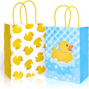FYSUIMU 24Pcs Yellow Duck Paper Bags with Handles - Cute Rubber Duck Gift Treat Bags - Baby Shower & Birthday Party Supplies