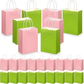 Kolldenn 24 PCS أكياس الحفلات الوردية والأخضر ، أكياس ورقية ساحرة مع مقبض ، Pink and Green Party Witch Forme Favors for Birthday Supplies
