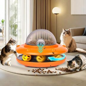 Cat Toys 2-in-1 Cat Teeder مع Track Bell Ball Track و Auto Food Dispenser 1800mah 3 بوابات طعام قابلة للتعديل USB-C تحفيز اللعب والتحكم في الأكل للقطط الداخلية بالملل